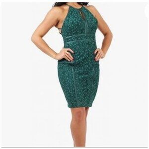 XSCAPE Emerald Green Lace Halter Cocktail Dress Keyhole Women Size 2